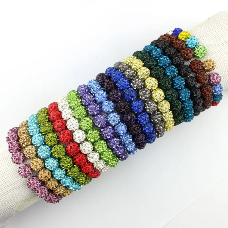 Colorful Crystals Elastic Pave Beaded Sparkly Crystals Rhinestones Ball Bracelets Bangle