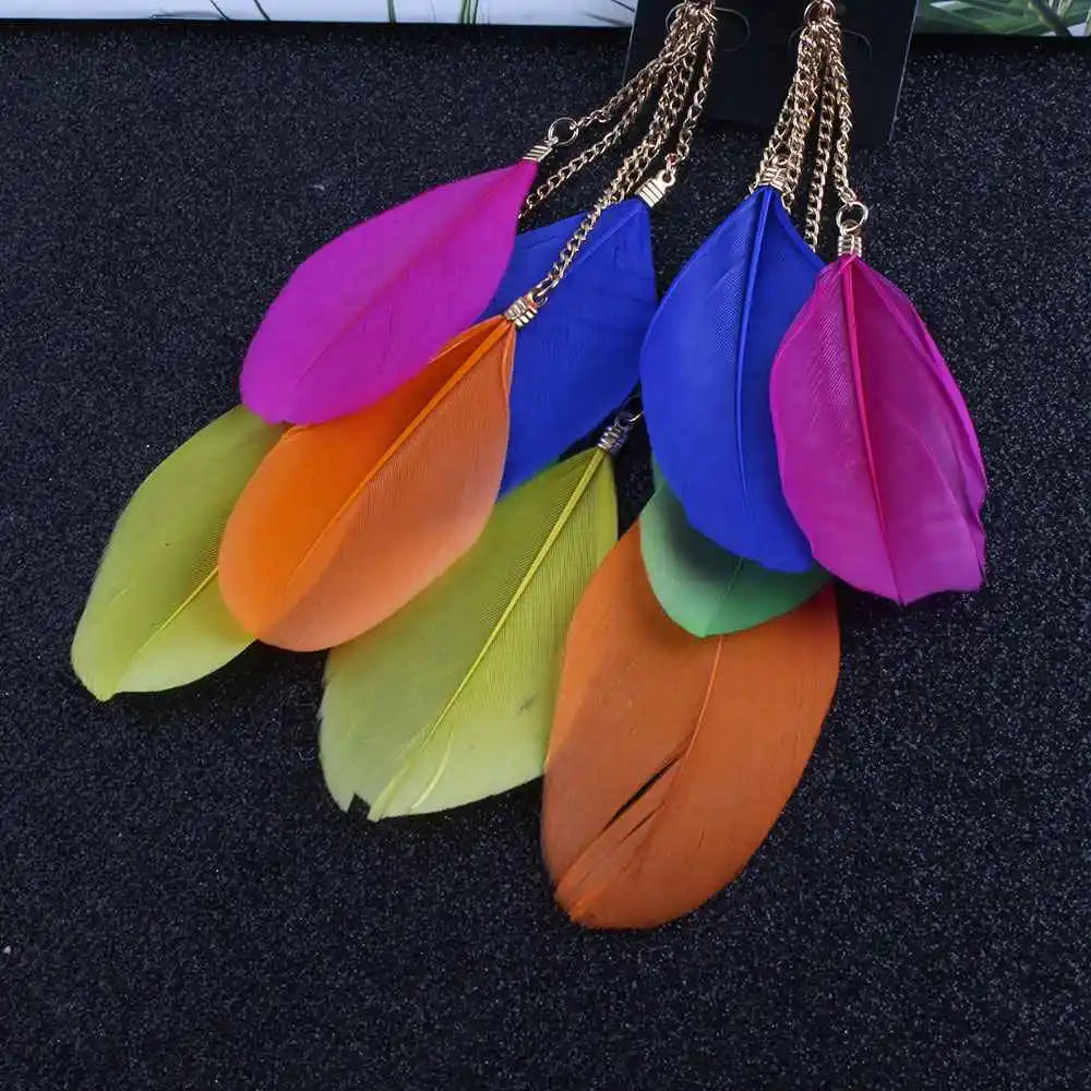 Bohemia Multicolou Feather Clip on Earrings Non Piercing