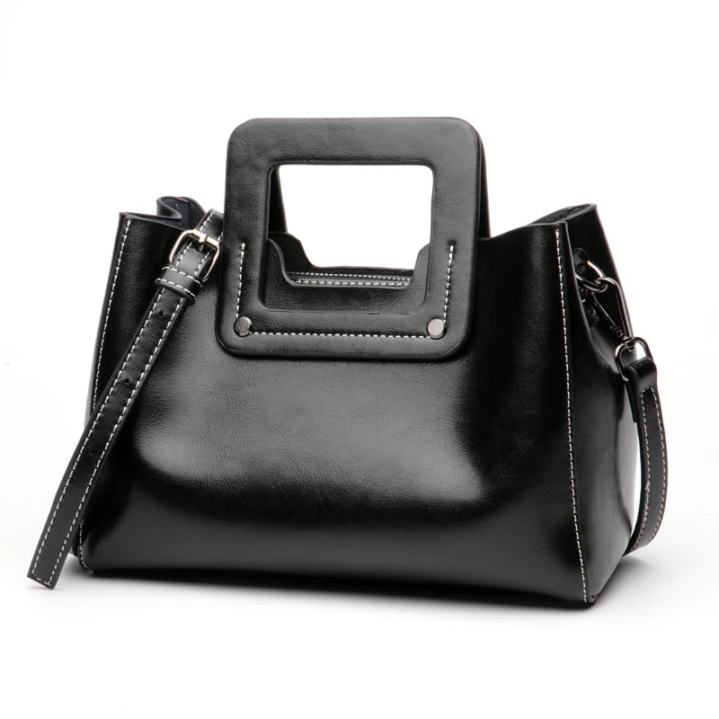 Vintage Genuine Leather Wide Shoulder Straps Crossbody Bag