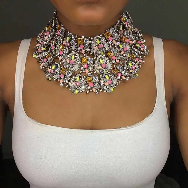 Dvacaman Women Layers Crystal Chain Pendant Necklace Big Statement Necklace Rhinestone Indian Bridal Jewelry Famale Bijoux AI32