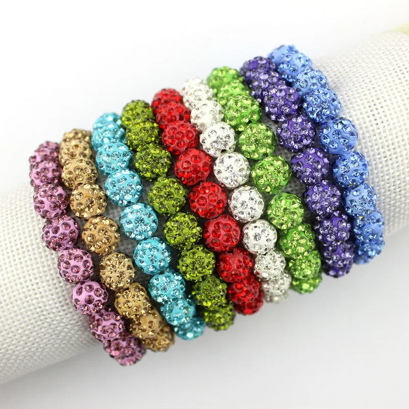 Colorful Crystals Elastic Pave Beaded Sparkly Crystals Rhinestones Ball Bracelets Bangle