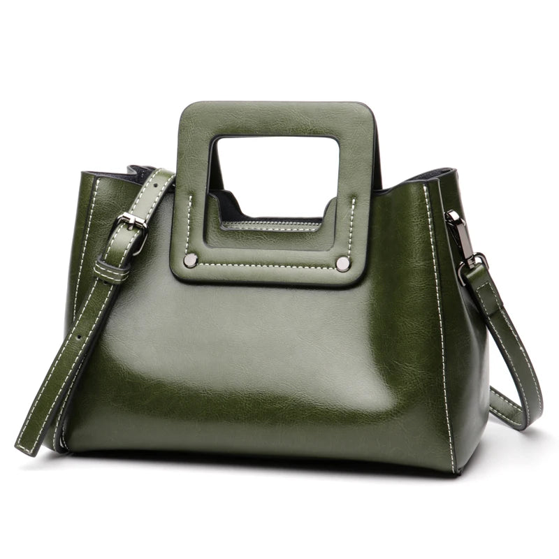 Vintage Genuine Leather Wide Shoulder Straps Crossbody Bag
