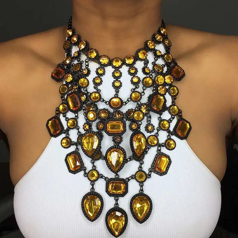 Dvacaman Women Layers Crystal Chain Pendant Necklace Big Statement Necklace Rhinestone Indian Bridal Jewelry Famale Bijoux AI32