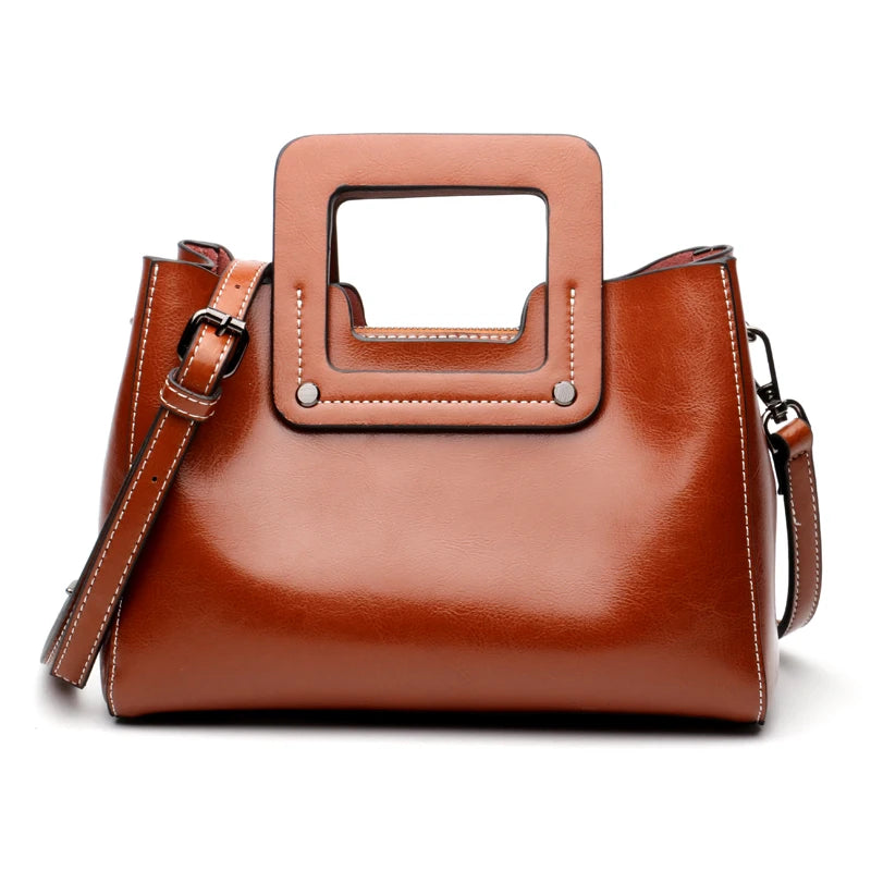 Vintage Genuine Leather Wide Shoulder Straps Crossbody Bag
