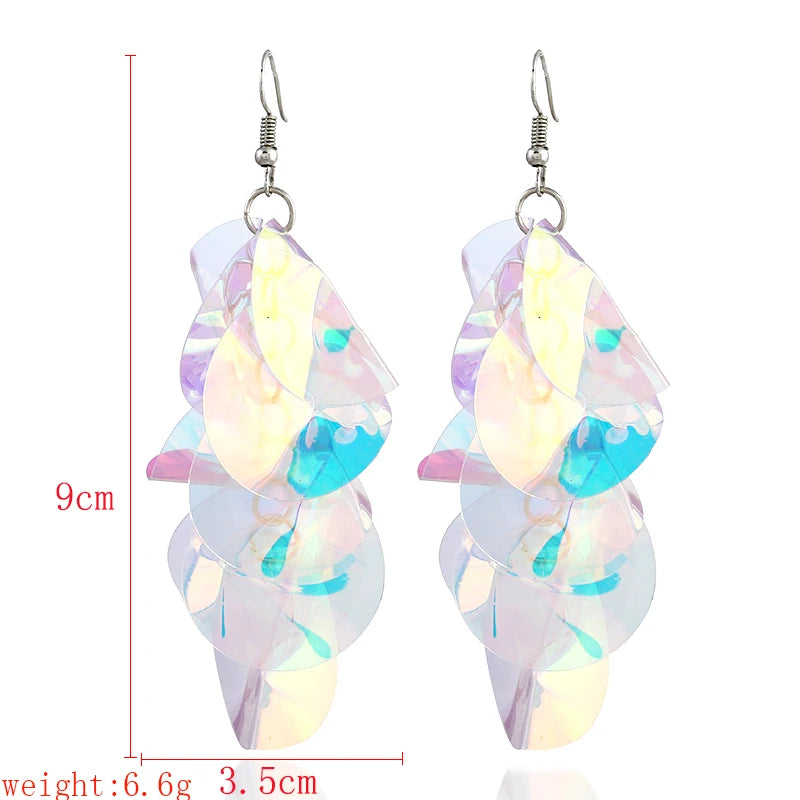 Iridescent FishSheep Irregular Big Colorful Sequin Flower Drop Earrings