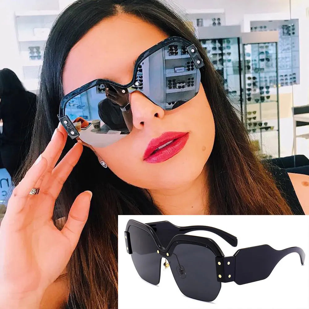 Square Sunglasses Women Cat Eye Rivet Half Frame Glasses Designer Fashion Shades