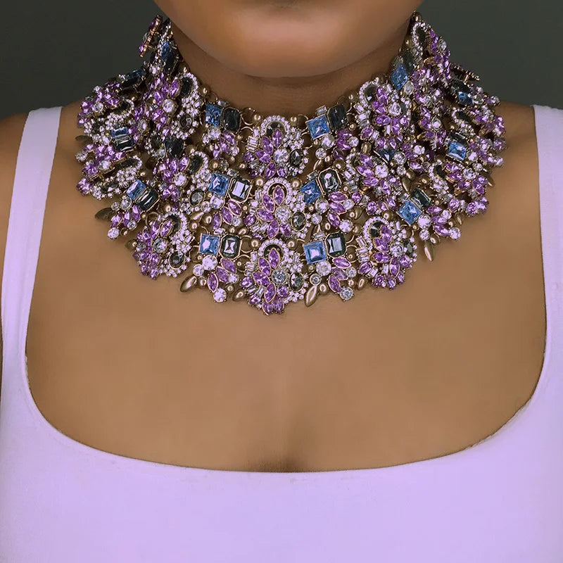 Dvacaman Women Layers Crystal Chain Pendant Necklace Big Statement Necklace Rhinestone Indian Bridal Jewelry Famale Bijoux AI32