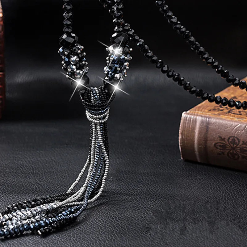 Vintage Austrian Crystal Beads Long Necklace