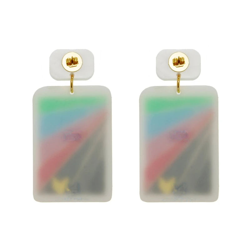 Colorful Acrylic Rectangle Geometric Stripe Large Drop Earrings