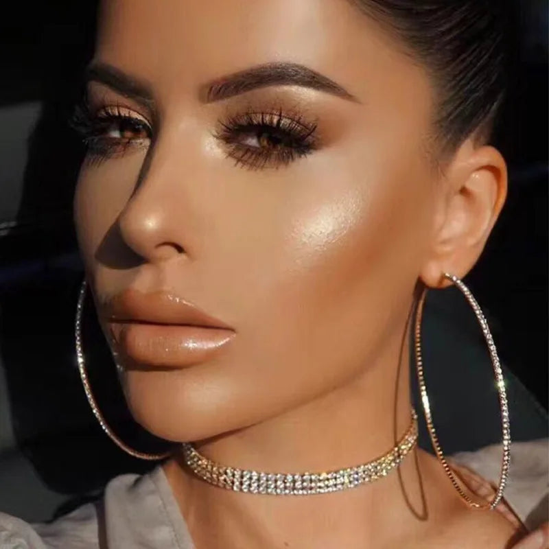 Hot Lady Shiny Rhinestone Crystal Big Large Circle Hoop Earrings Round Ear Charming Statement Hoops Earrings Party Gift 3cm-10cm