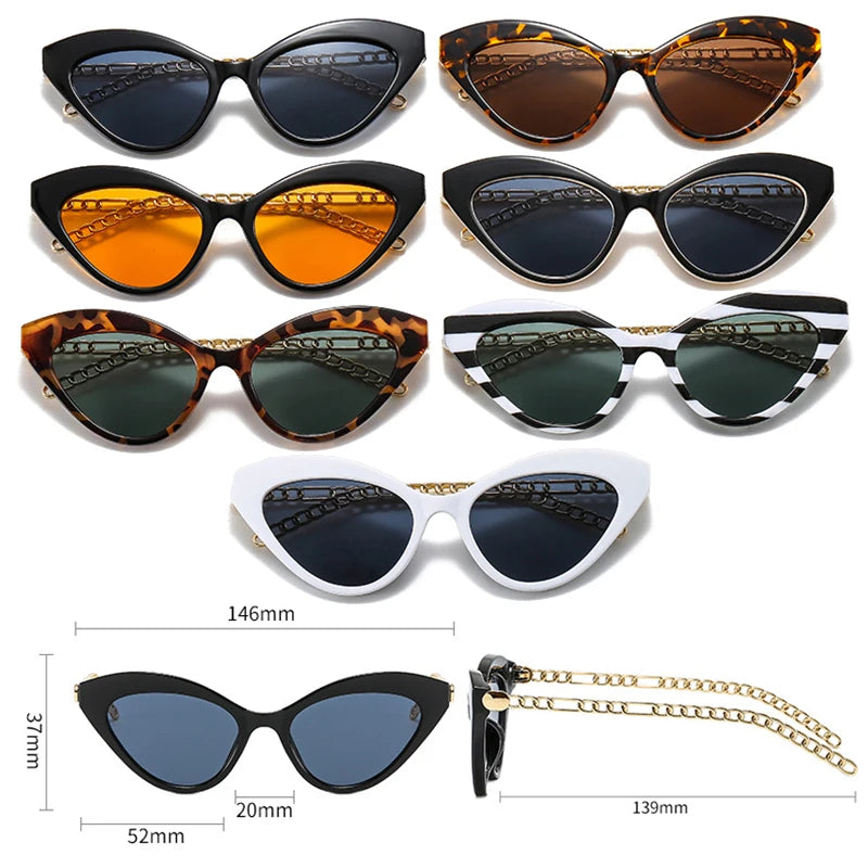 SHAUNA Retro Cat Eye Women Sunglasses Fashion Metal Chain Shades UV400 Brand Designer Men Trending Sun Glasses