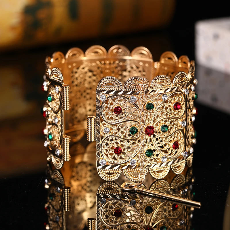 Fashion Moroccan Style Caftan Wedding Rhinestone Wide Bracelet Retro Arab Women's Bracelet Jewelry