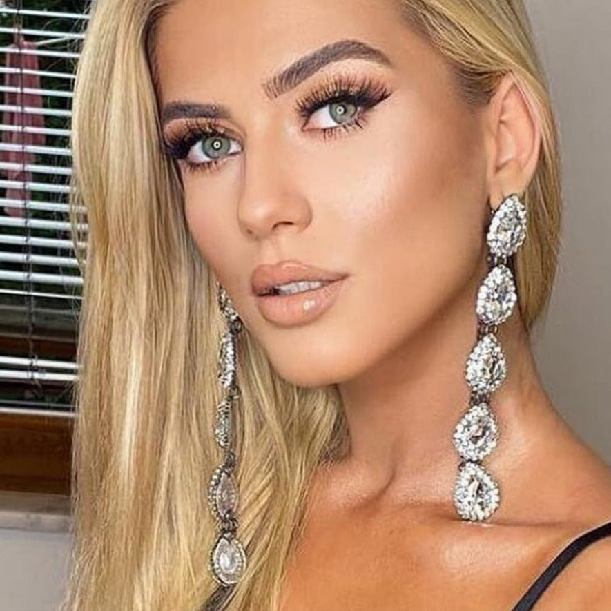 Rhinestone Long Dangle Earrings Crystal Water Drop Pendant Earrings