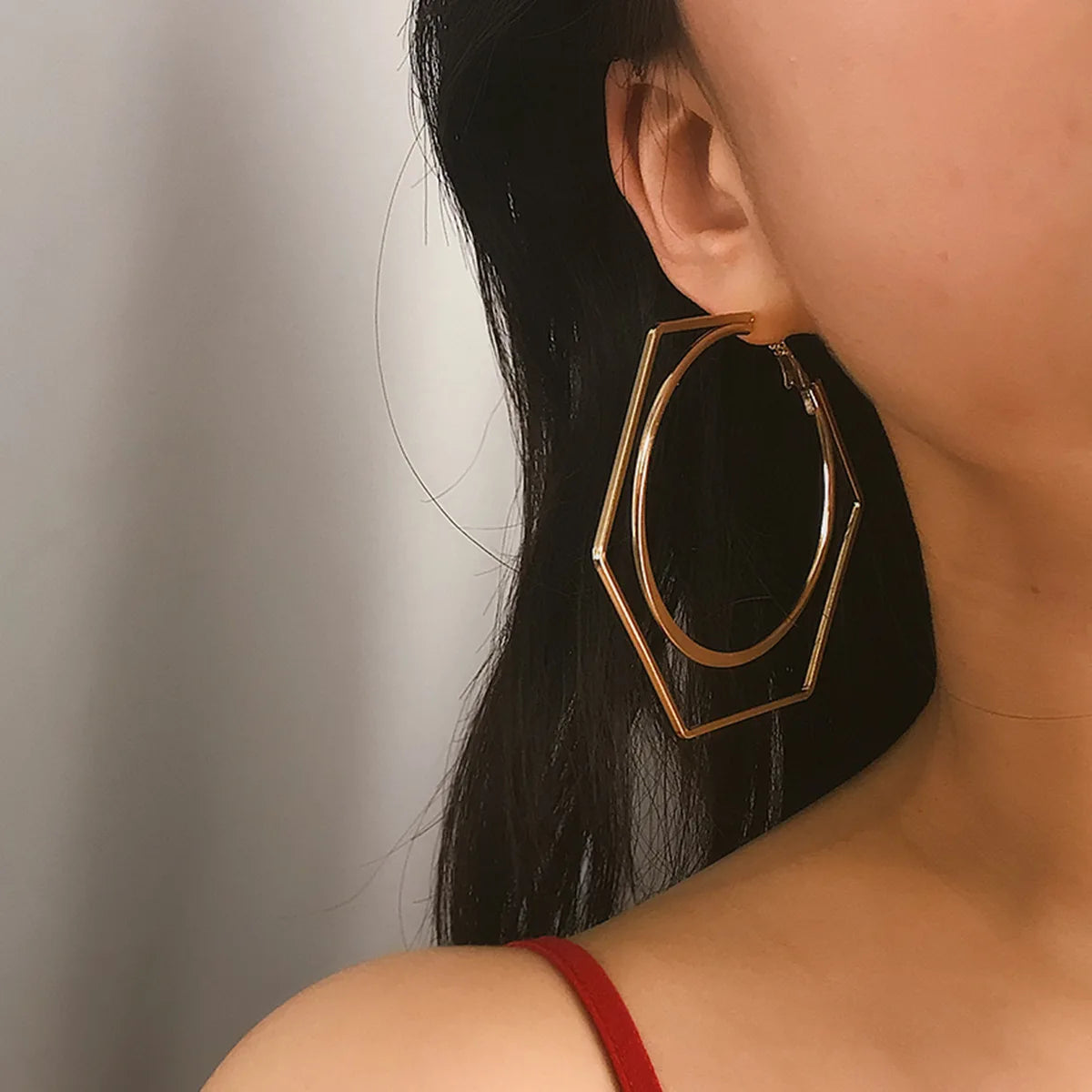 Big Hexagon Round Hoop Earrings