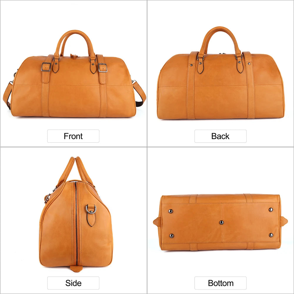 JOJUJOS Genuine Leather Travel Luggage Bag for Men Women Duffel Cowhide Shoulder Weekend Bag Large Capacity Overnight Handbag
