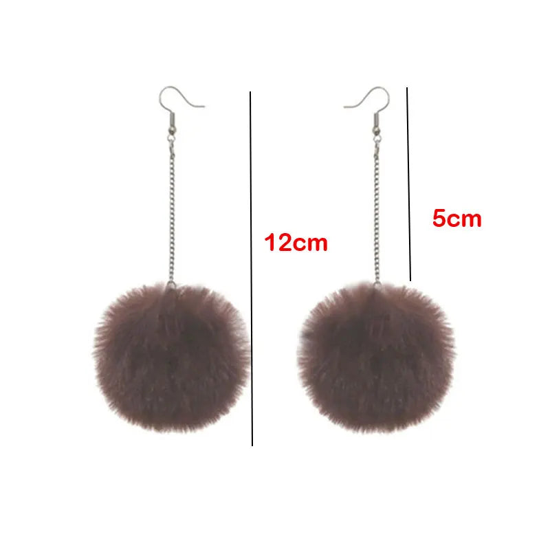 Elegant Pompom Dangle Soft Fur Earrings
