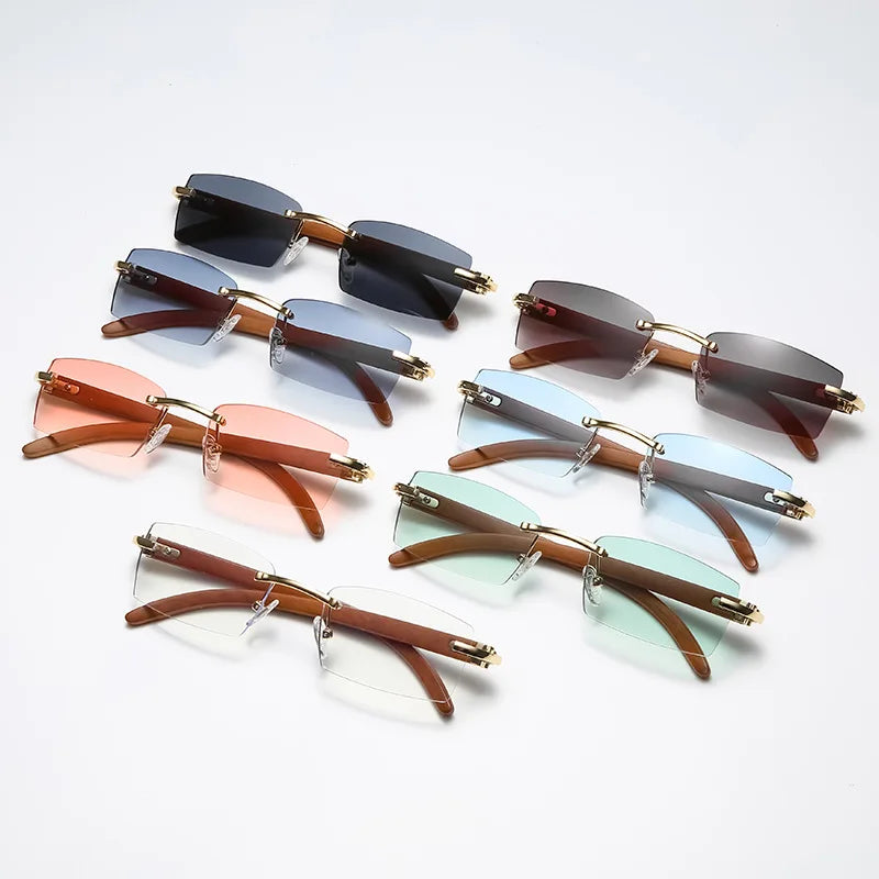 Classic Rimless Rectangle Sunglasses Men UV400 Driving Sun Glasses Women Clear Color Summer Accessories Square Small Size Blue