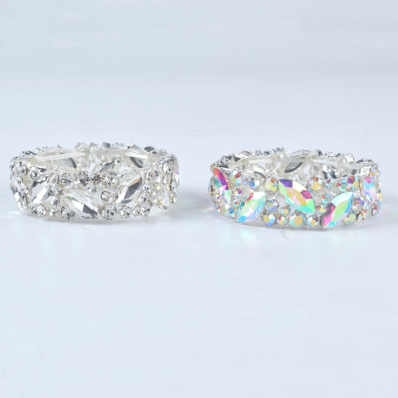 Simple AB Color Colorful Crystal Cuff Bangles Bracelet Big Wide Stretch Bangle Jewelry Gifts For Women Wedding Accesorios