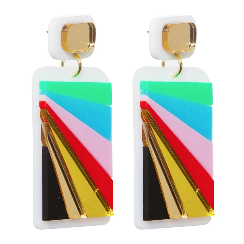 Colorful Acrylic Rectangle Geometric Stripe Large Drop Earrings