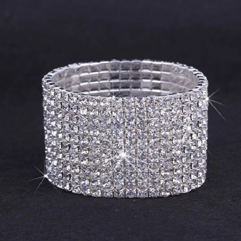 10 Rows Diamante Rhinestone Bangle Bracelet Stretch Wristband