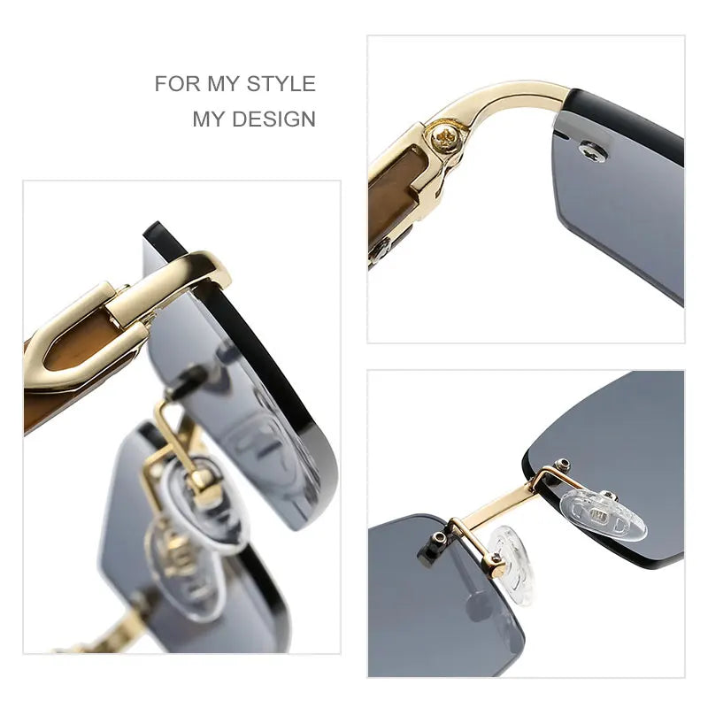 Classic Rimless Rectangle Sunglasses Men UV400 Driving Sun Glasses Women Clear Color Summer Accessories Square Small Size Blue