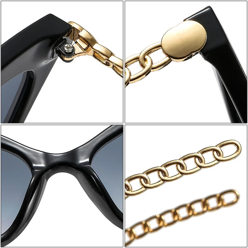 SHAUNA Retro Cat Eye Women Sunglasses Fashion Metal Chain Shades UV400 Brand Designer Men Trending Sun Glasses