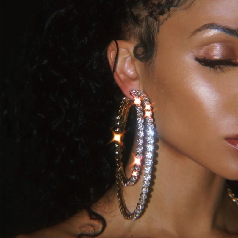 2021 Big Crystal Shiny Circle Earrings Fashion Romantic Woman Luxury Zircon Earrings Party Banquet Jewelry Accessories Wholesale