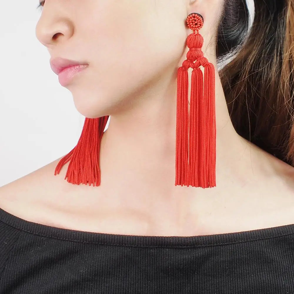 Multicolor Tassel Earrings Thread Long Dangle Drop Earrings