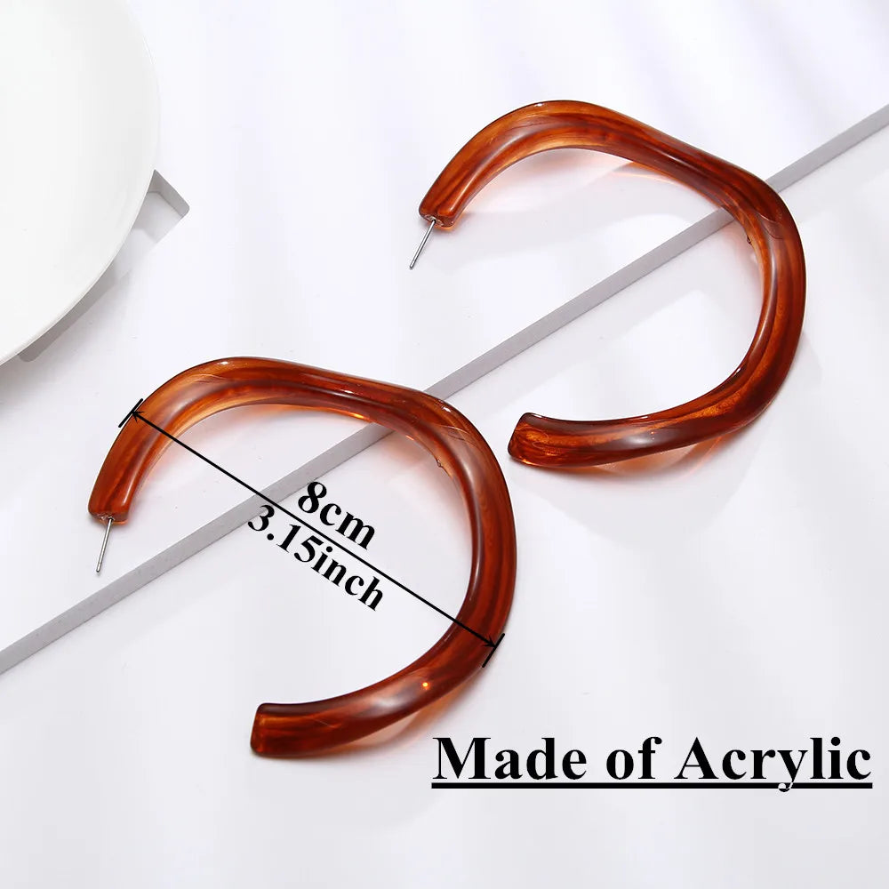 Statement Round Circle C Acrylic Hoop Earrings