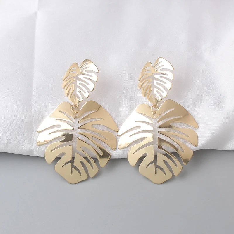Exaggerated Hollow Big Leaf Drop Earrings