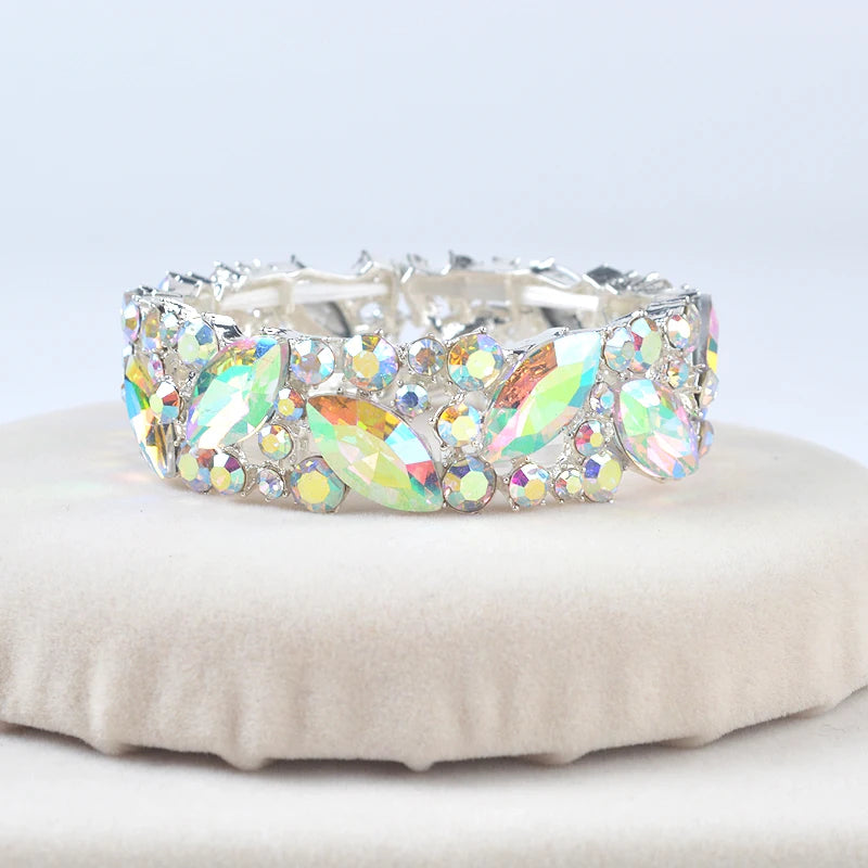 Simple AB Color Colorful Crystal Cuff Bangles Bracelet Big Wide Stretch Bangle Jewelry Gifts For Women Wedding Accesorios