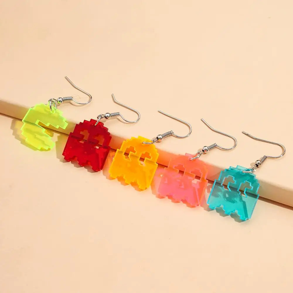 5Pairs Funny Multi Color Cartoon Drop Earrings for Women Cute Pixel Ghost Set EDGY Fashion Ears Jewelry Gift Arete Envio Gratis