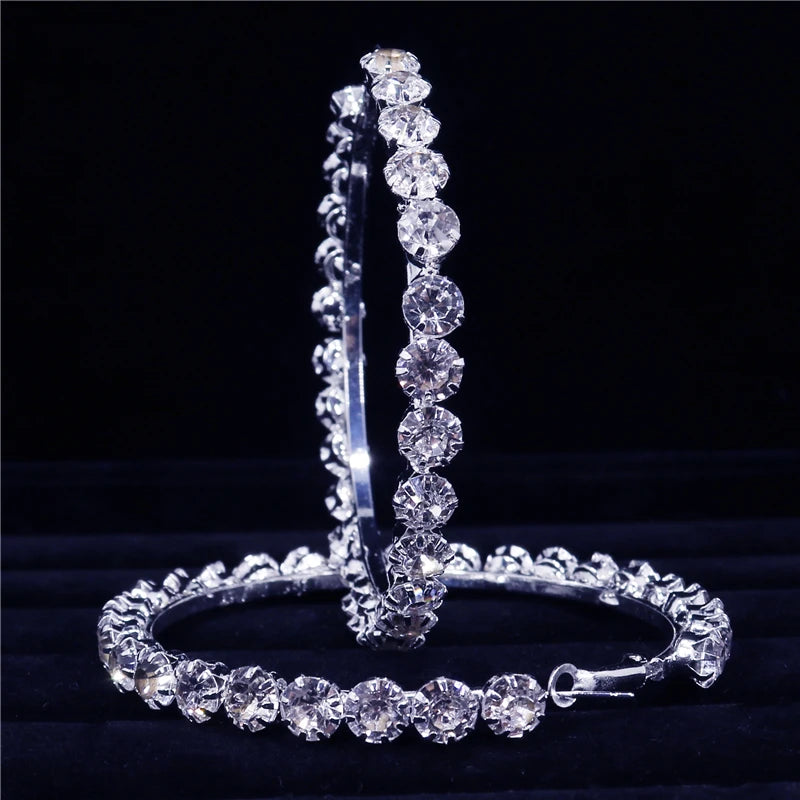 2021 Big Crystal Shiny Circle Earrings Fashion Romantic Woman Luxury Zircon Earrings Party Banquet Jewelry Accessories Wholesale
