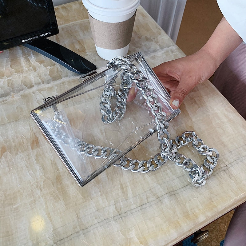 Transparent Women's Handbag High Quality Acrylic Jelly Bag with Chain