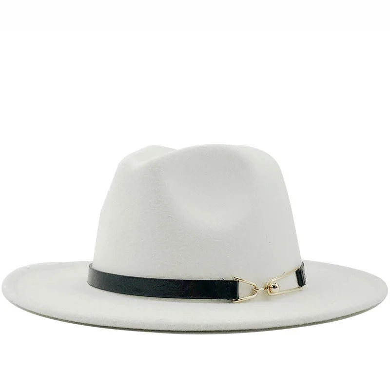 Women Winter Wide Brim Fedora Hat Black Belt With Metal Buckle Panama Fedoras Fashion Jazz Hat 56-58CM Wholesale