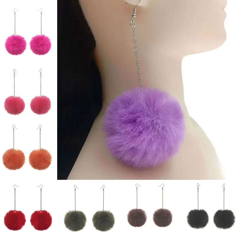 Elegant Pompom Dangle Soft Fur Earrings