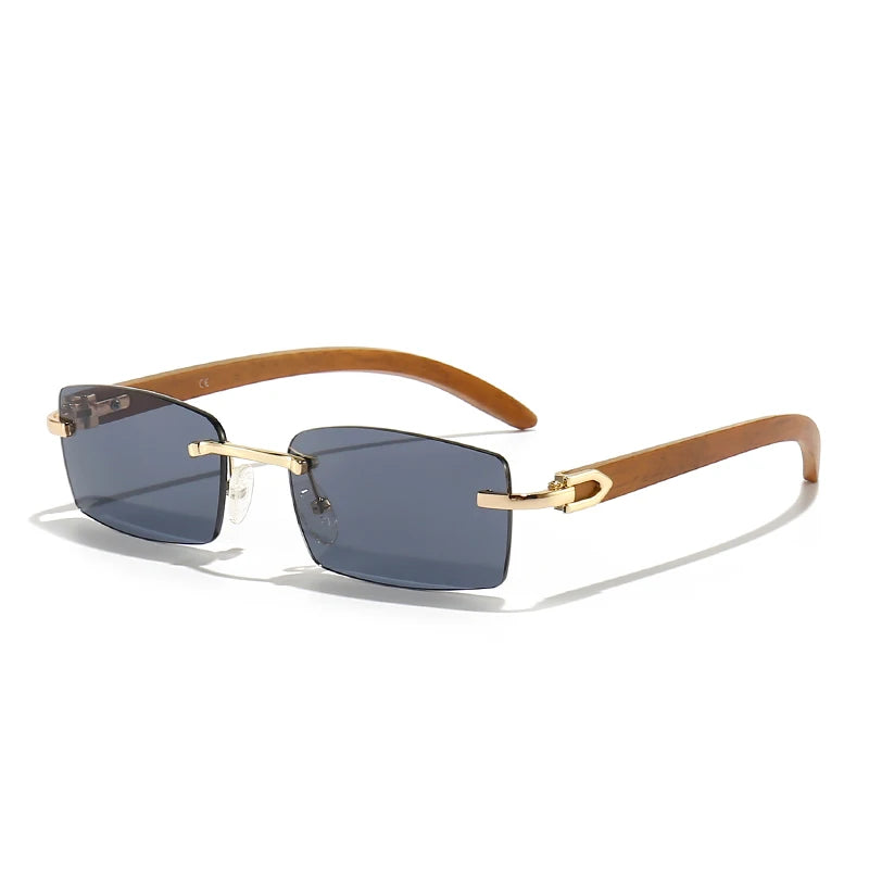Classic Rimless Rectangle Sunglasses Men UV400 Driving Sun Glasses Women Clear Color Summer Accessories Square Small Size Blue