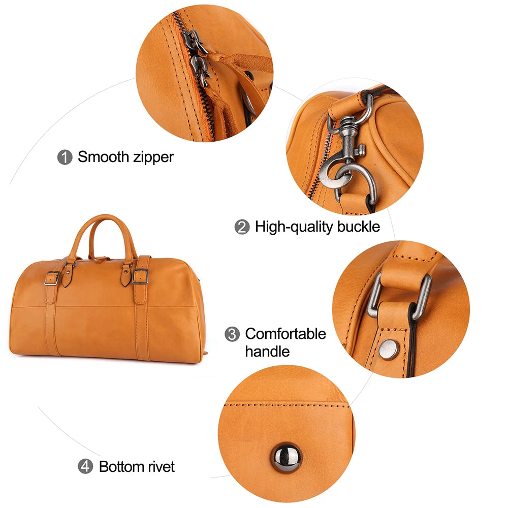 JOJUJOS Genuine Leather Travel Luggage Bag for Men Women Duffel Cowhide Shoulder Weekend Bag Large Capacity Overnight Handbag