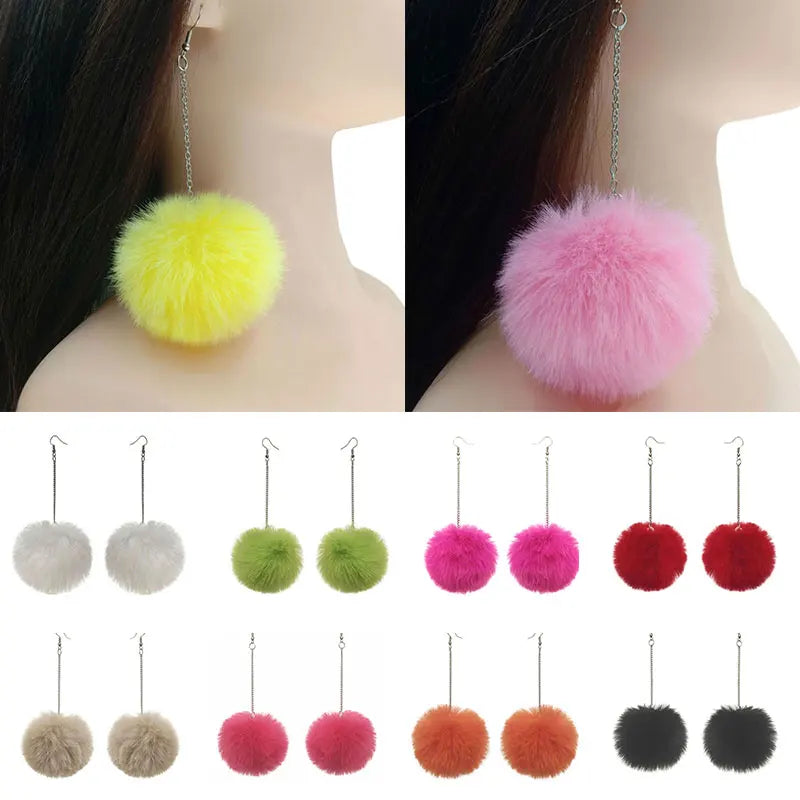 Elegant Pompom Dangle Soft Fur Earrings