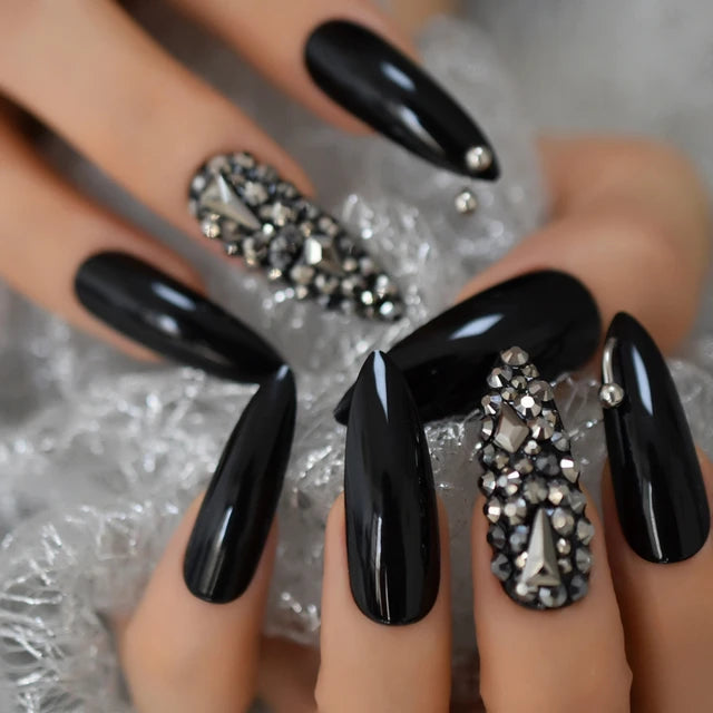 Luxury Fake Nails Designer Extra Long Ombre French Jewelry Pre-designed Nails Natural Stiletto AB Stones Decoration Tips