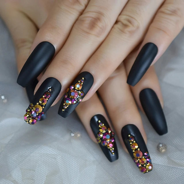 Luxury Fake Nails Designer Extra Long Ombre French Jewelry Pre-designed Nails Natural Stiletto AB Stones Decoration Tips