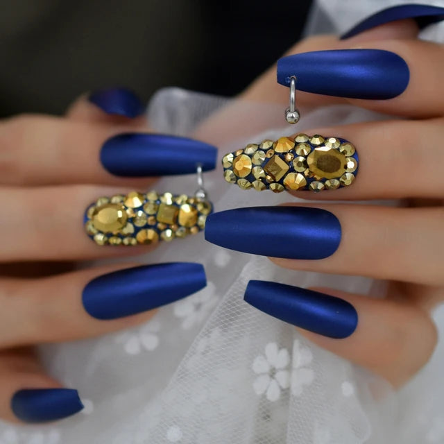 Luxury Fake Nails Designer Extra Long Ombre French Jewelry Pre-designed Nails Natural Stiletto AB Stones Decoration Tips