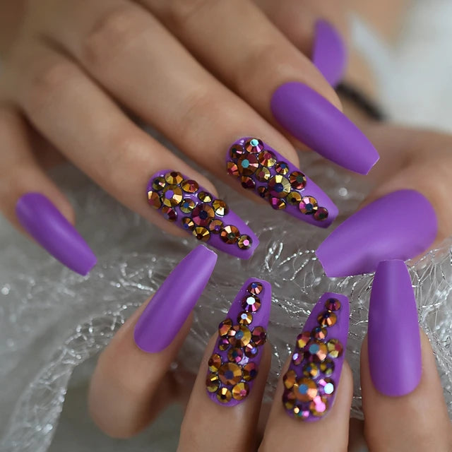 Luxury Fake Nails Designer Extra Long Ombre French Jewelry Pre-designed Nails Natural Stiletto AB Stones Decoration Tips