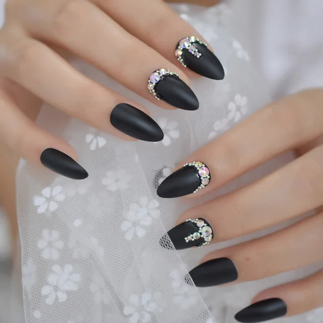 Luxury Fake Nails Designer Extra Long Ombre French Jewelry Pre-designed Nails Natural Stiletto AB Stones Decoration Tips