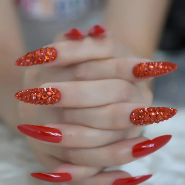 Luxury Fake Nails Designer Extra Long Ombre French Jewelry Pre-designed Nails Natural Stiletto AB Stones Decoration Tips