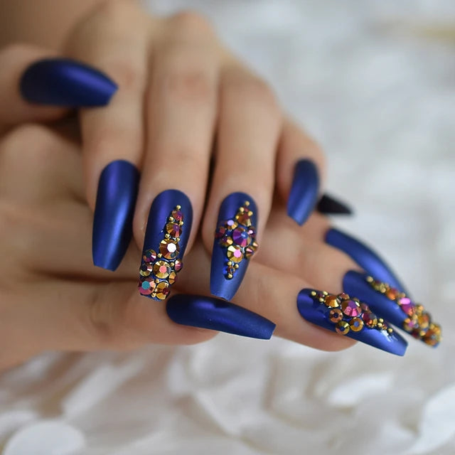 Luxury Fake Nails Designer Extra Long Ombre French Jewelry Pre-designed Nails Natural Stiletto AB Stones Decoration Tips