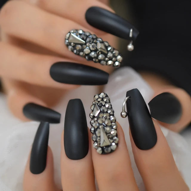 Luxury Fake Nails Designer Extra Long Ombre French Jewelry Pre-designed Nails Natural Stiletto AB Stones Decoration Tips