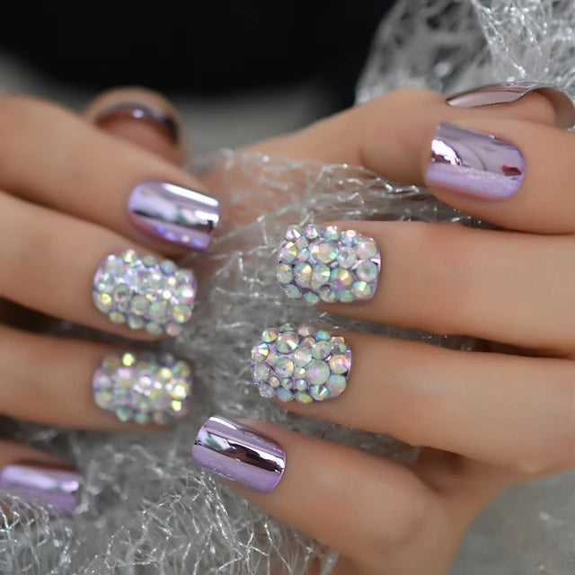 Luxury Fake Nails Designer Extra Long Ombre French Jewelry Pre-designed Nails Natural Stiletto AB Stones Decoration Tips