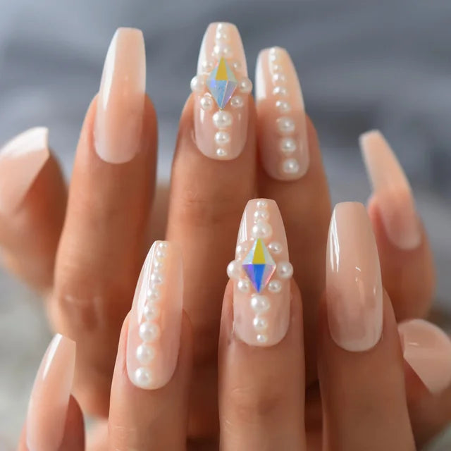 Luxury Fake Nails Designer Extra Long Ombre French Jewelry Pre-designed Nails Natural Stiletto AB Stones Decoration Tips