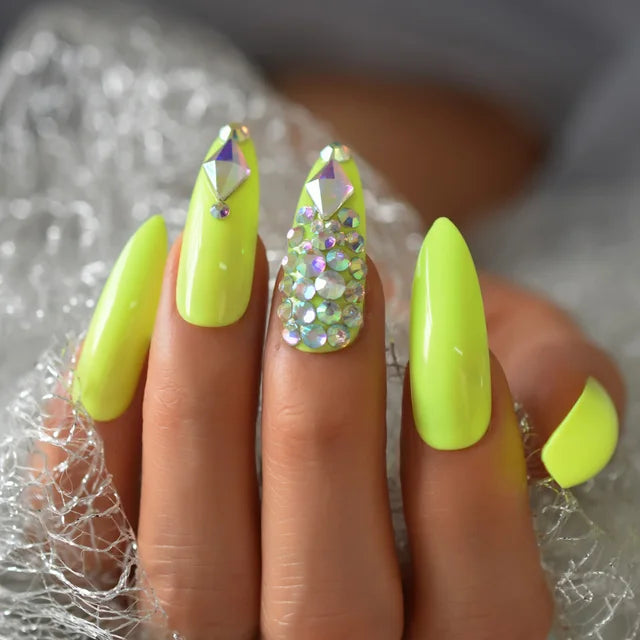 Luxury Fake Nails Designer Extra Long Ombre French Jewelry Pre-designed Nails Natural Stiletto AB Stones Decoration Tips